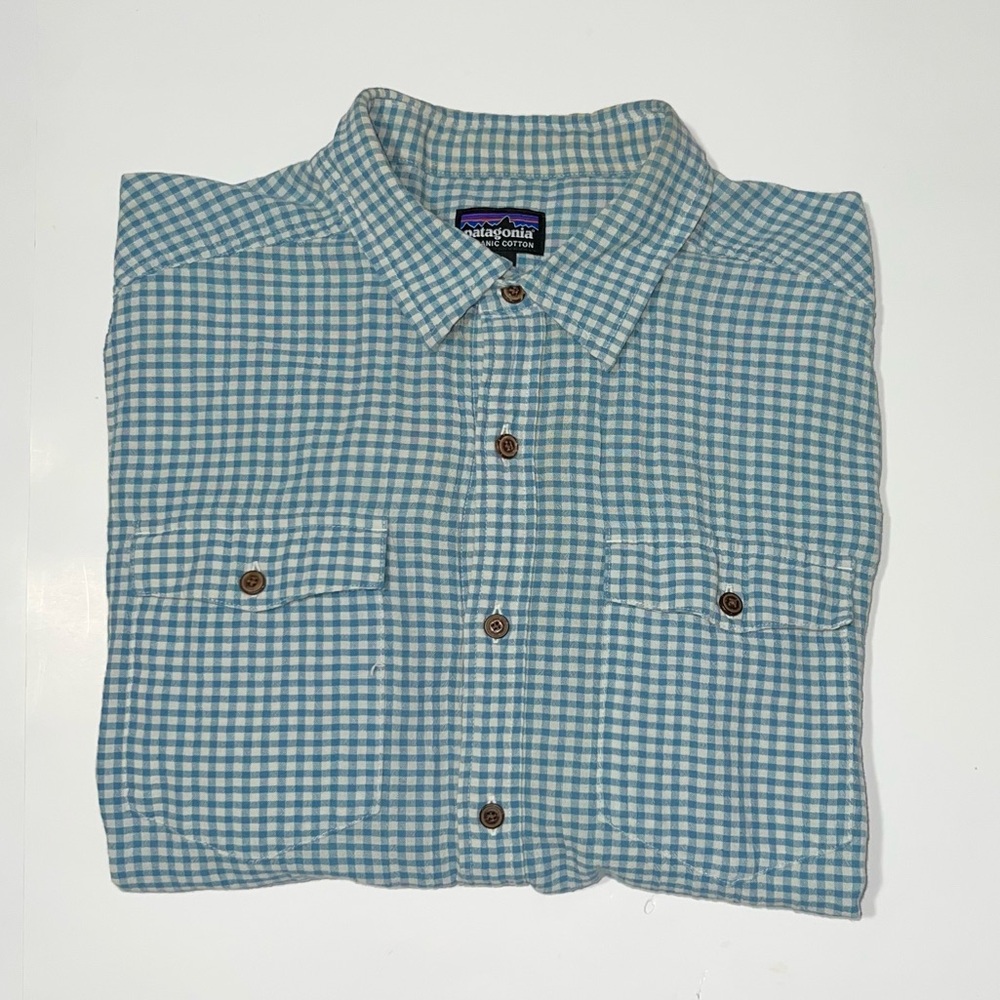 Patagonia Steersman Men’s Medium L/S Blue Button Up Plaid Organic Cotton Shirt